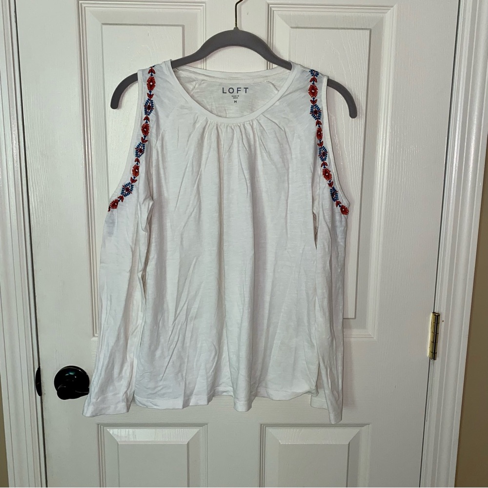 LOFT Floral Embroidered Open Shoulder Top - Picture 3 of 8